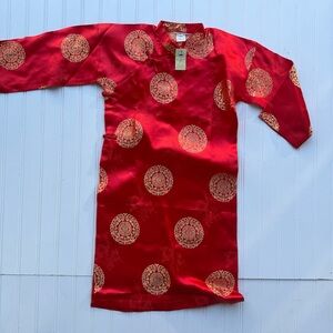 Boy Vietnamese Áo Dài Red and Gold Patterned ( Vietnamese traditional ao dai )